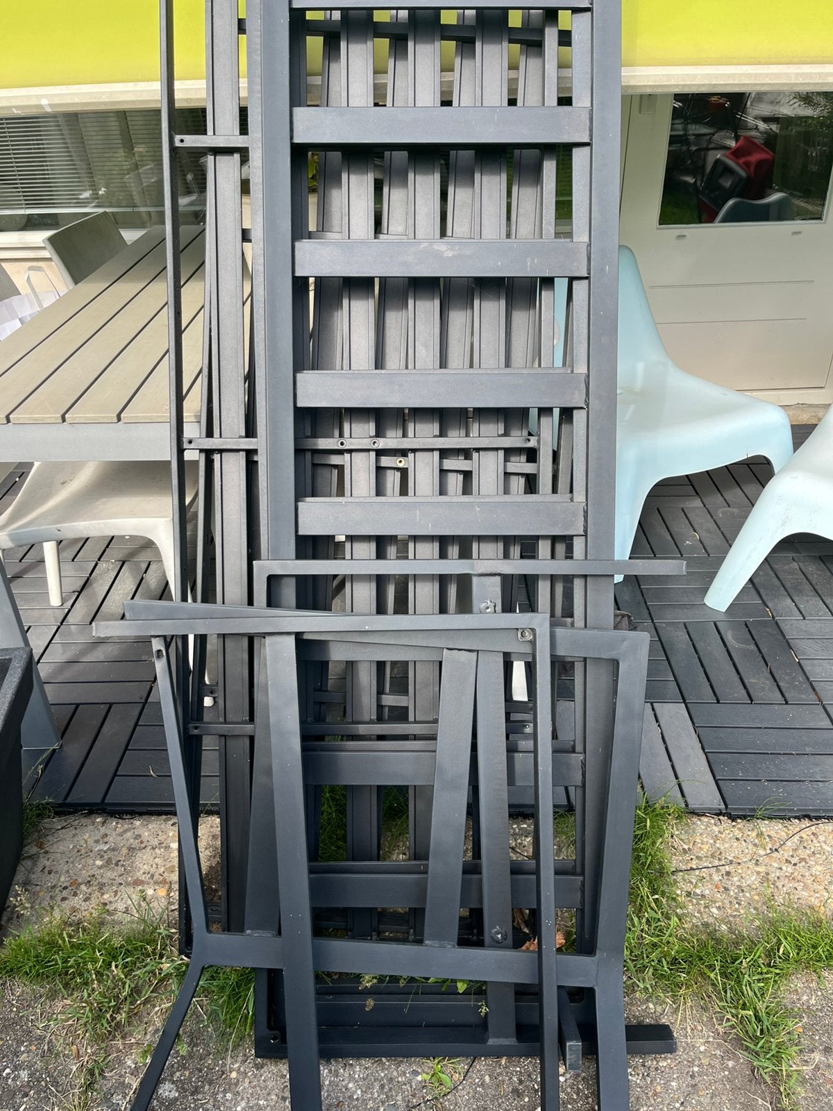 Tuin Lichtgewicht loungeset grijs/blauwe kussen, Ophalen, Zo goed als nieuw, Aluminium