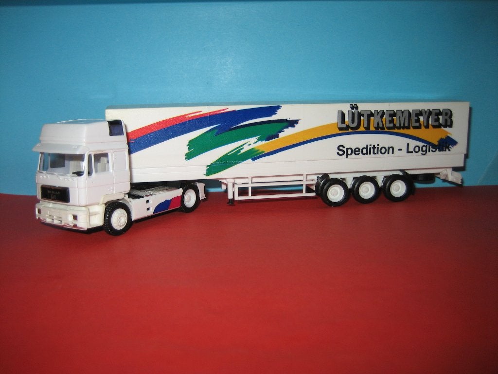Lutkemeyer  MAN met oplegger  Herpa, Ophalen of Verzenden, Zo goed als nieuw, Bus of Vrachtwagen, Herpa
