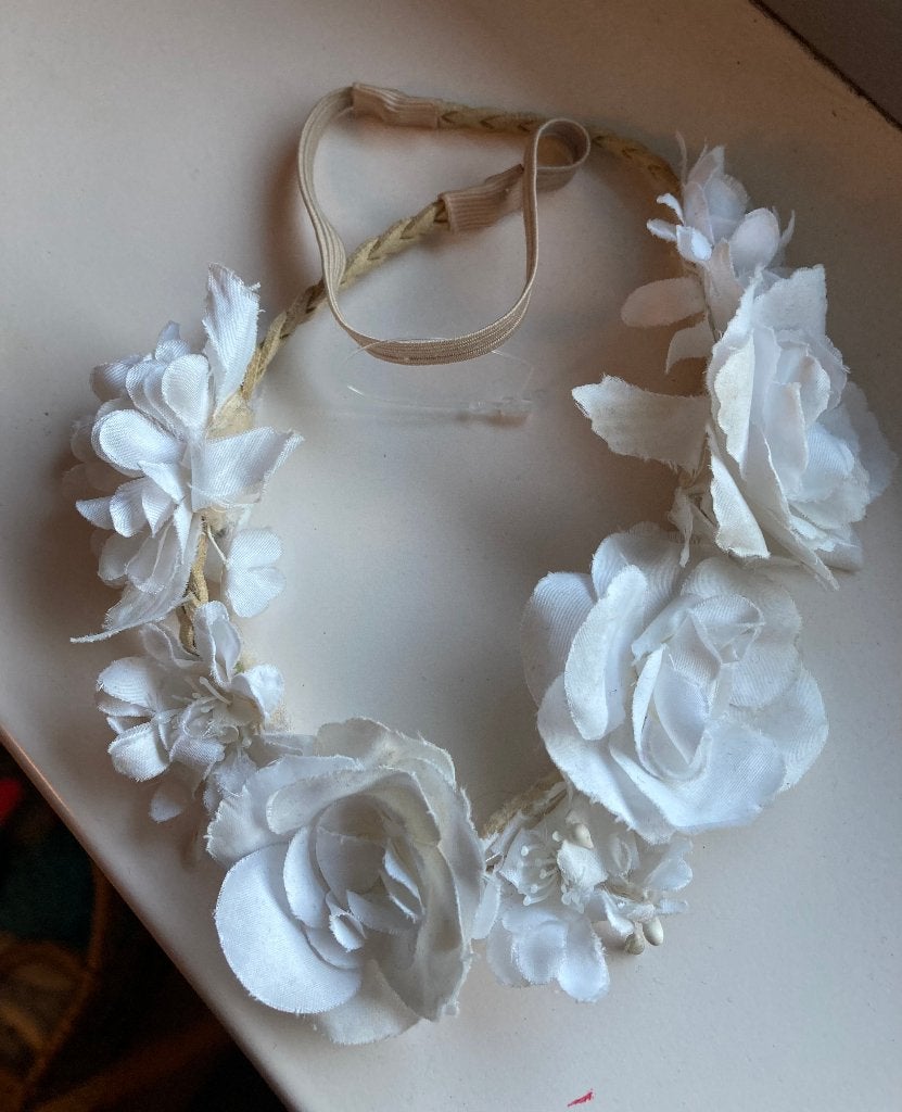 Vintage leren tiara wassen bloemenkrans leren haarband boho, Ophalen of Verzenden, Gebruikt, Haarspeld