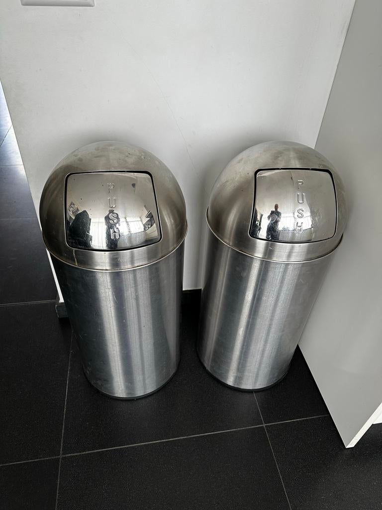 2x RVS Push Prullenbakken - Gebruikt, Ophalen, Gebruikt, 50 tot 75 cm, 20 tot 30 liter