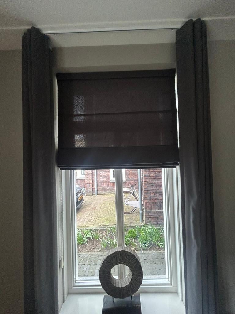5 vouwgordijnen en 10 gordijnen met rails (grijs), Gebruikt, 200 cm of meer, 150 tot 200 cm, Ophalen of Verzenden