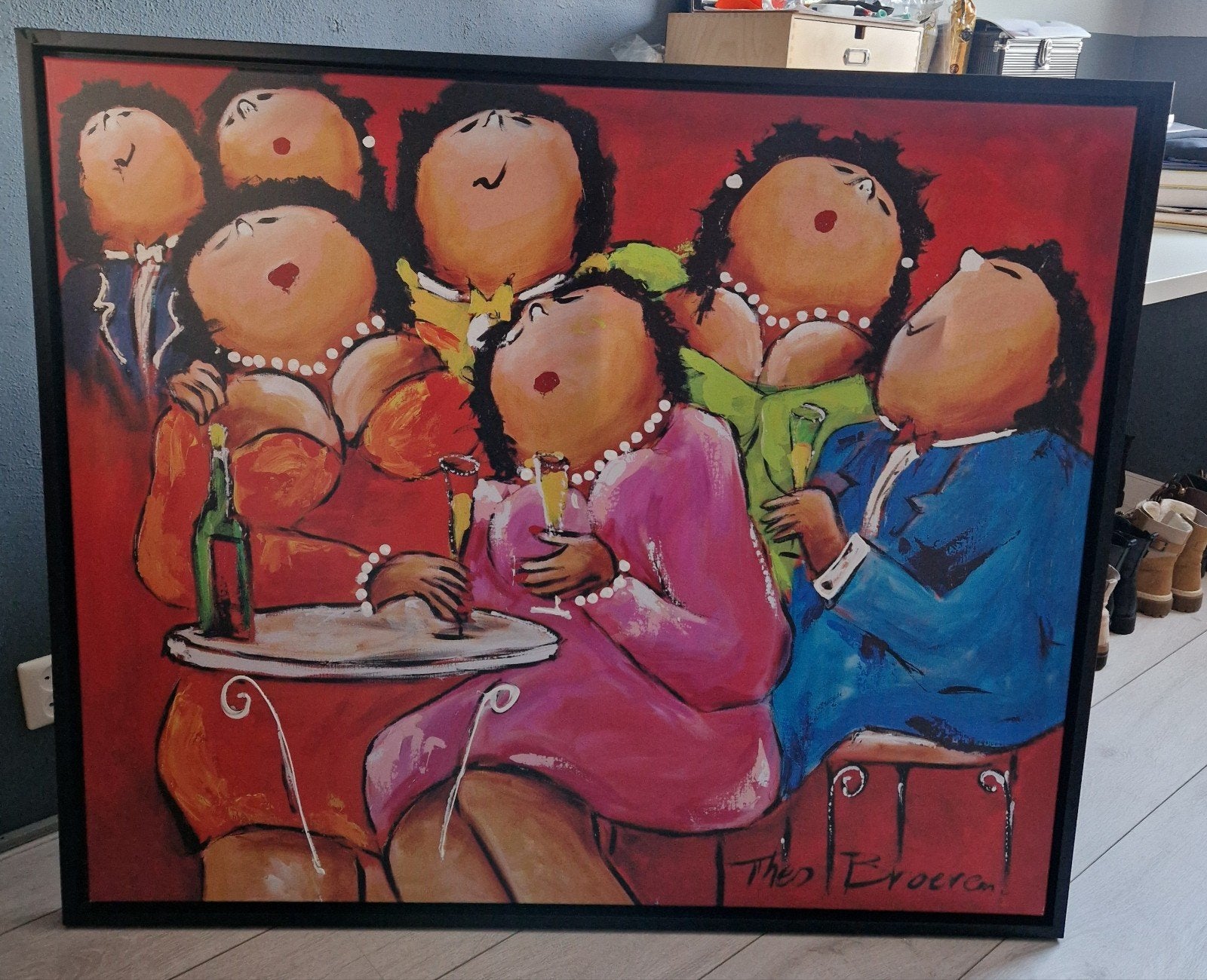 Schilderij Theo Broeren - Gezellige borrel 125,5 x 105 cm, Antiek en Kunst, Kunst | Schilderijen | Modern, Ophalen