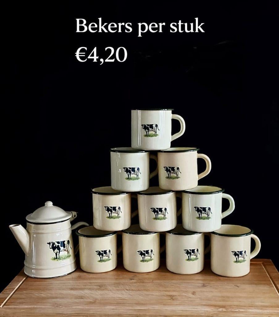Emaille beker crème met koe leuk voor oa Padvinderij, Ophalen of Verzenden