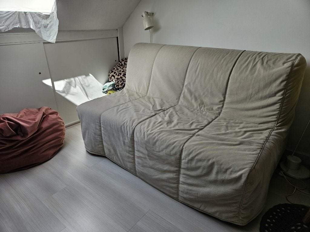 Ikea slaapbank 140 x 190 cm, Ophalen, Gebruikt, Beige, Tweepersoons