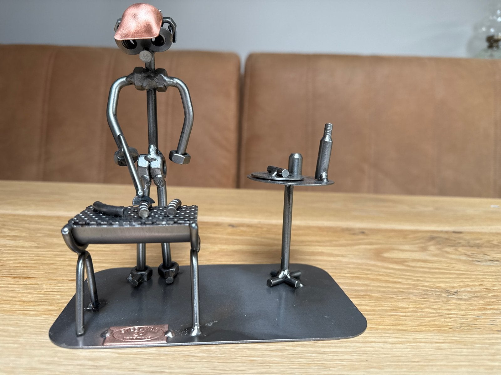 Metalen beeldje van BBQ-chef - Steelman 24 Handmade, Minder dan 20 cm, Ophalen of Verzenden, Handgemaakt, Beeld