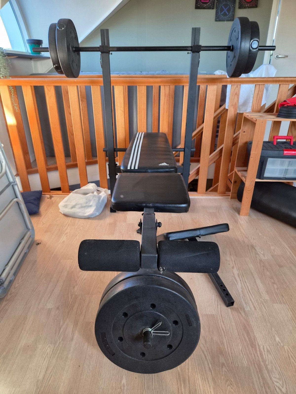 Adidas benchpress set, Sport en Fitness, Fitnessapparatuur, Ophalen, Gebruikt, Krachtstation, Metaal