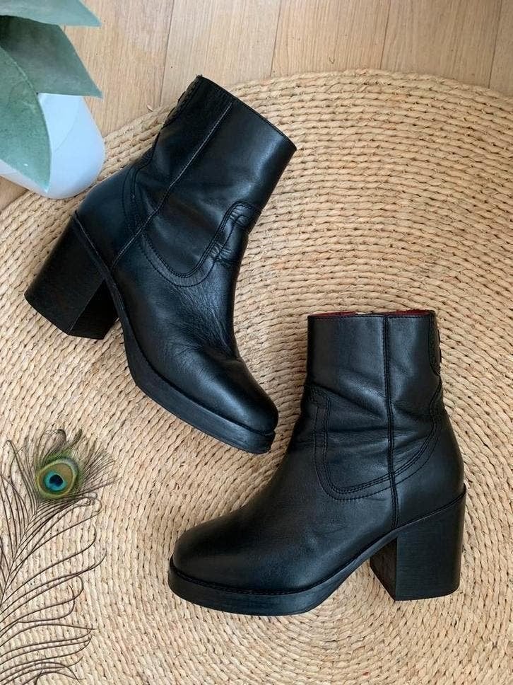 Bronx retro boots blokhak 39 western boots rits laarzen, Hoge laarzen, -, Zwart, -