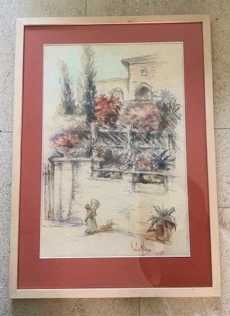 Meisje in Italië 1951 - Wim van Aken (1933-2015), Antiek en Kunst, Gedateerd, Impressionistisch, Ophalen of Verzenden, Aquarel