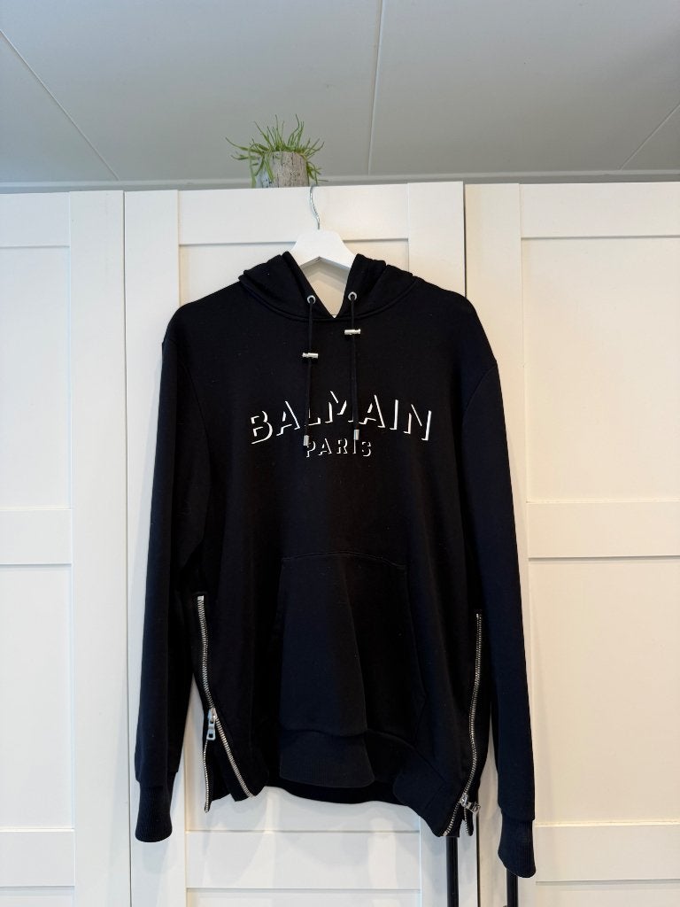 Balmain hoodie logo op borst, Balmain, Maat 48/50 (M), Zwart, Ophalen of Verzenden