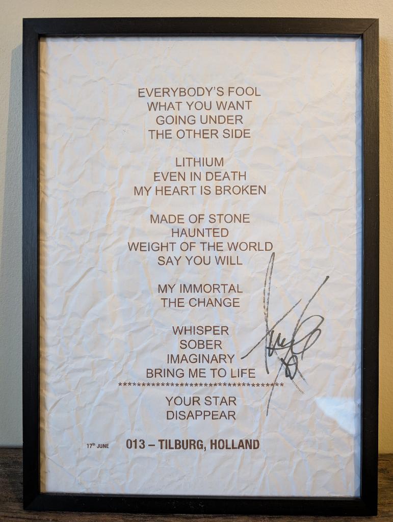 Amy Lee Handtekening Evanescence Setlist 013 Tilburg 17-6-17, Verzamelen, Muziek, Artiesten en Beroemdheden, Ophalen, Zo goed als nieuw