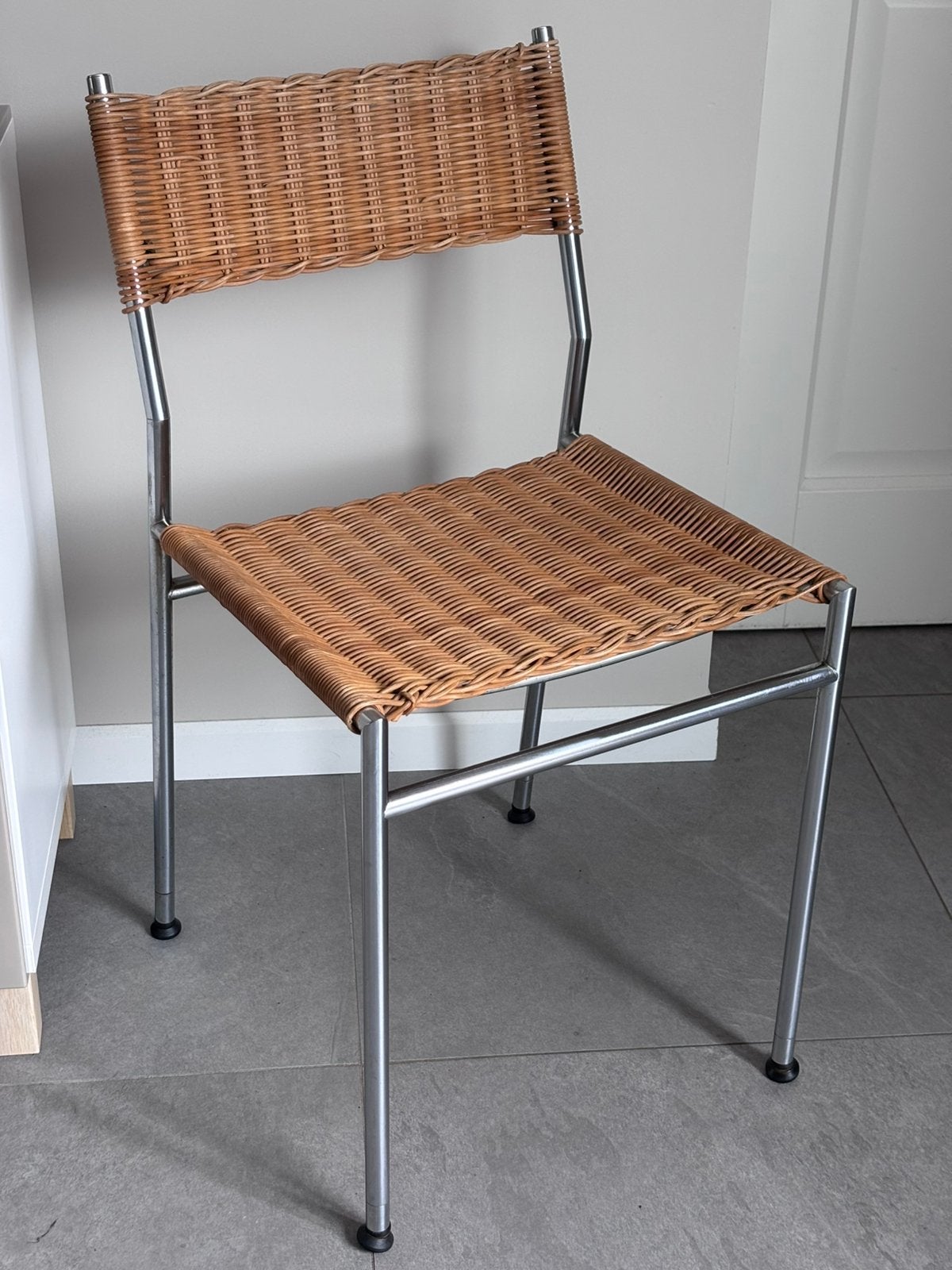 Vintage Mart Visser eetkamerstoel pitriet SE05, Gebruikt, Vintage, Ophalen of Verzenden, Metaal
