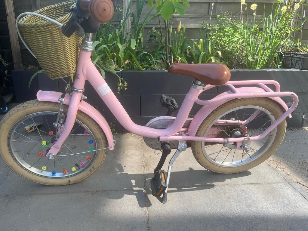 Pucky fiets 16 inch - Roze kinderfiets met mandje, Ophalen, Gebruikt, 16 tot 20 inch