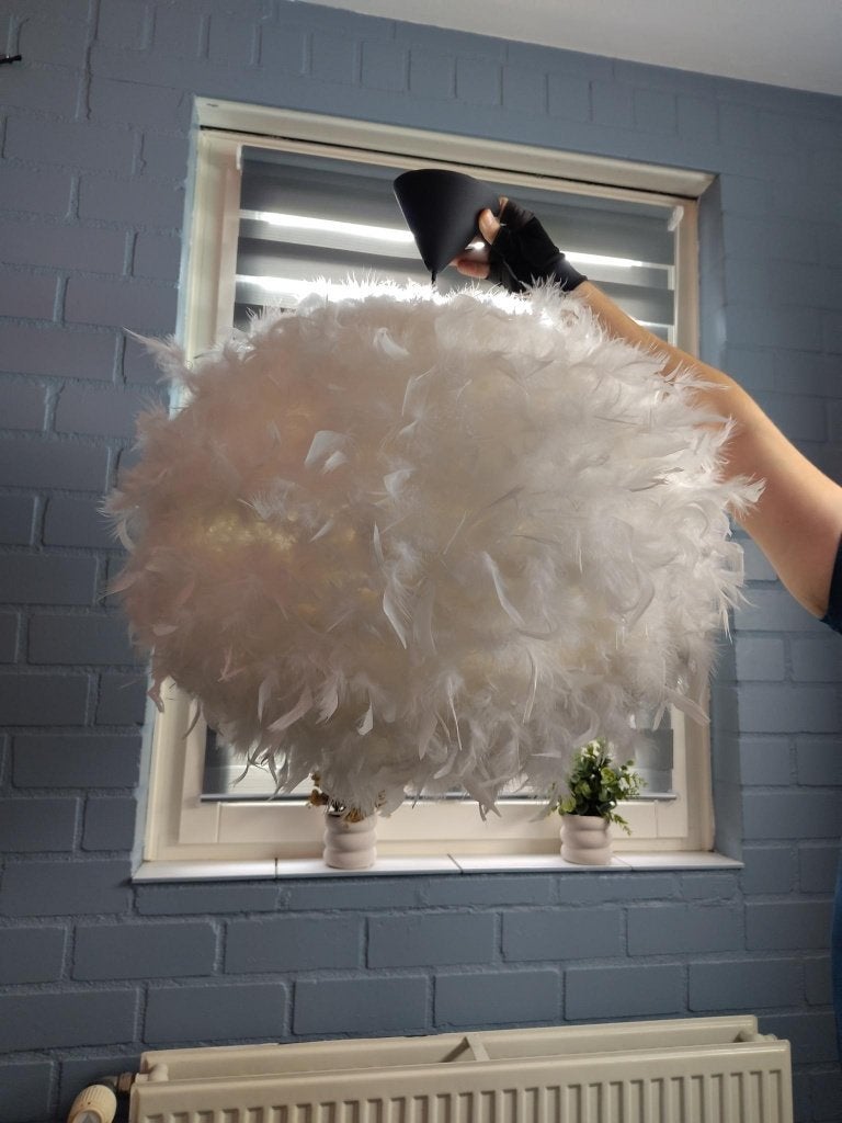 Lamp met veren, Natuurlijk materiaal, Zo goed als nieuw, E27 (groot), Romantisch, shabby chique