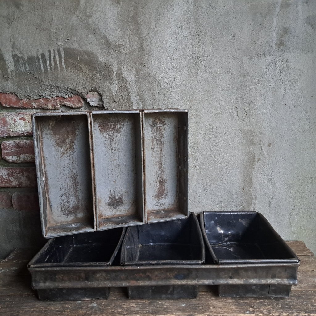Brocante oude bakblik bakvorm cakevorm 3 dubbel *Etage3*, Gebruikt, ., Ophalen of Verzenden, .