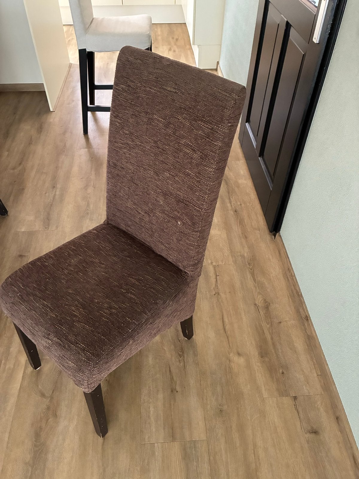 6 eetkamerstoelen - Gratis af te halen, Ophalen, Gebruikt, Bruin, Stof