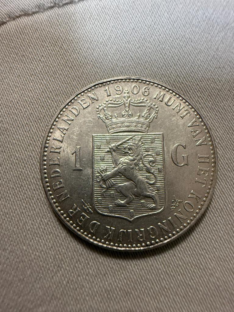 Topper zeldzame gulden 1906, Postzegels en Munten, Munten | Nederland, 1 gulden, Zilver, Ophalen of Verzenden, Koningin Wilhelmina