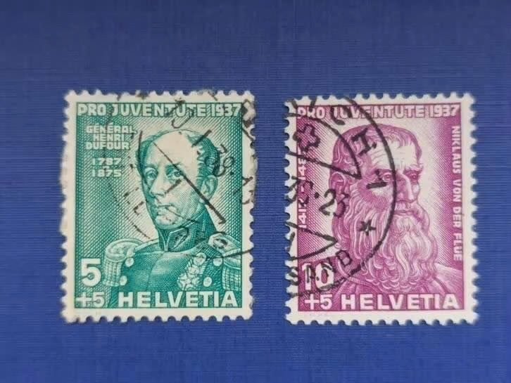 Postzegel Zwitserland 1937 2 Pro Juventute zegels 25-08, Ophalen of Verzenden, Gestempeld