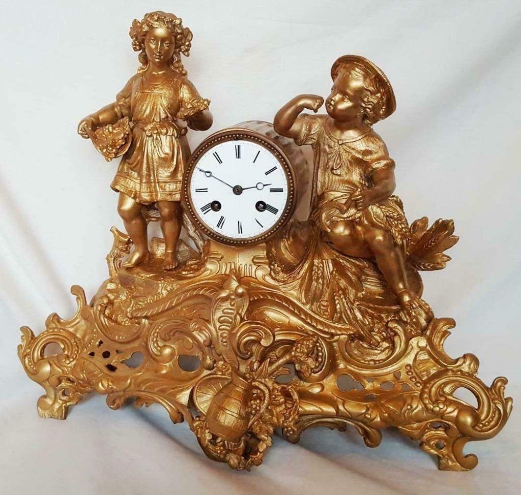 antieke franse pendule gestempeld uurwerk s marti, Antiek en Kunst, Antiek | Klokken, Ophalen of Verzenden