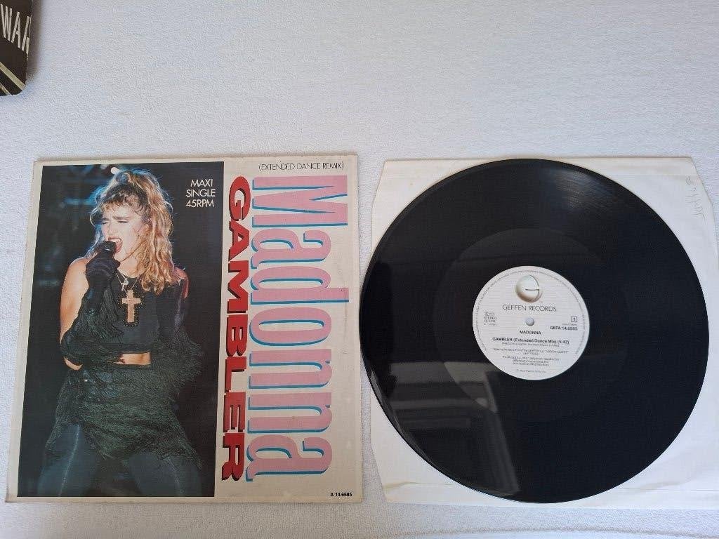 Madonna/ Gambler ( extended dance mix 12 inch 1985, Cd's en Dvd's, Vinyl Singles, Zo goed als nieuw, Pop, 12 inch, Inclusief binnenhoes