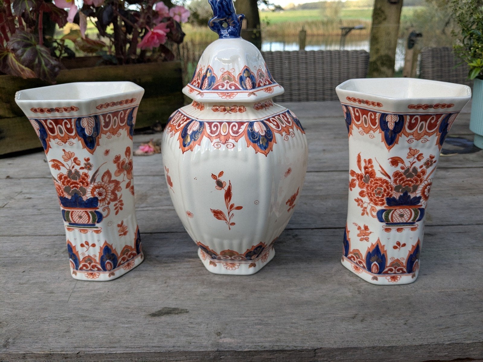 Prachtig 3-delig Royal Delft Kaststel Pijnacker (Imari) uit, Antiek en Kunst, Ophalen of Verzenden