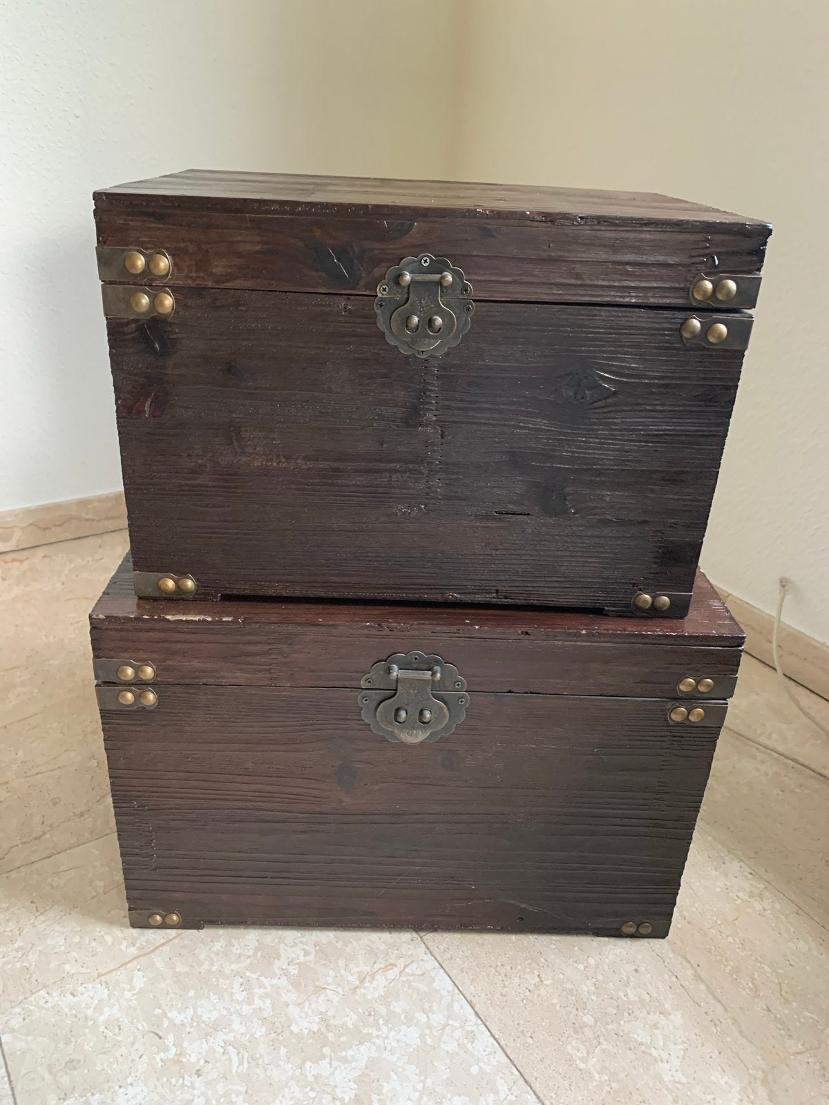 Set van 2 houten opbergkisten / schatkisten, Ophalen, Minder dan 50 cm, Gebruikt, Minder dan 50 cm