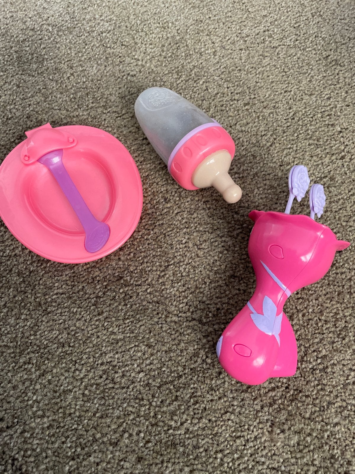 Baby Born accessoires: bord, lepel, fles en tandenborstel, Ophalen of Verzenden, Gebruikt, Babypop