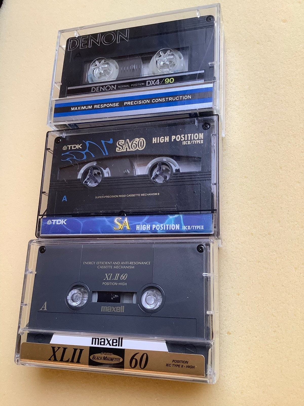 3 Cassettebandjes: Denon DX4/90, TDK SA60, Maxell XLII 60, Gebruikt, 2 t/m 25 bandjes, Overige genres, Ophalen of Verzenden