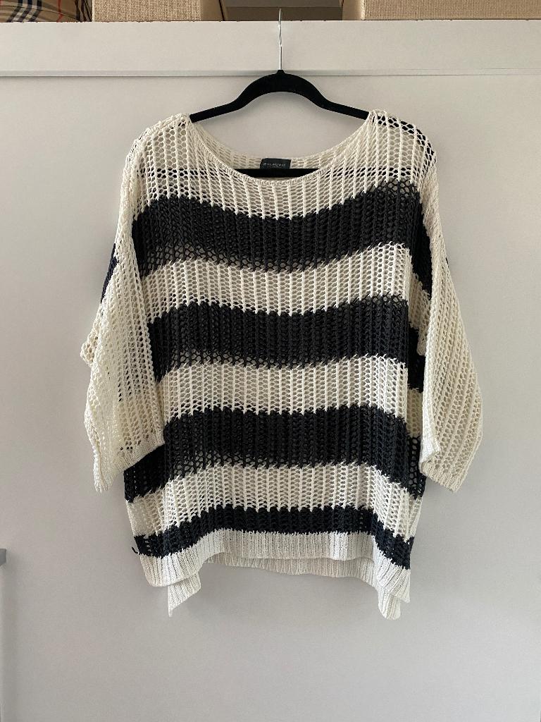 Broadway crochet gestreept gehaakt trui shirt mt L, Blauw, Maat 42/44 (L), Ophalen of Verzenden, Zo goed als nieuw