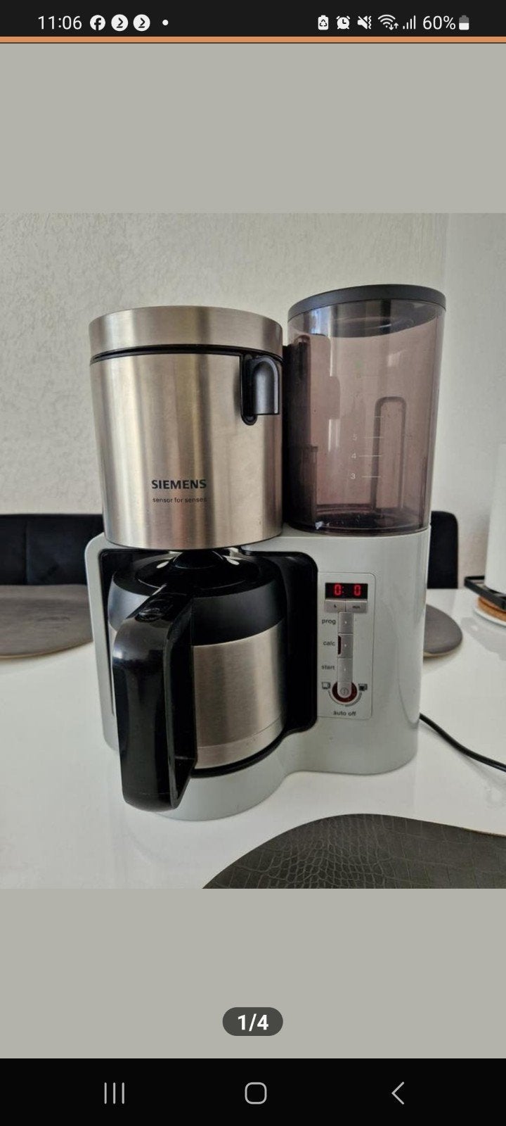 Siemens Sensor for Senses Koffiezetapparaat, Afneembaar waterreservoir, Gebruikt, 10 kopjes of meer, Koffiemachine