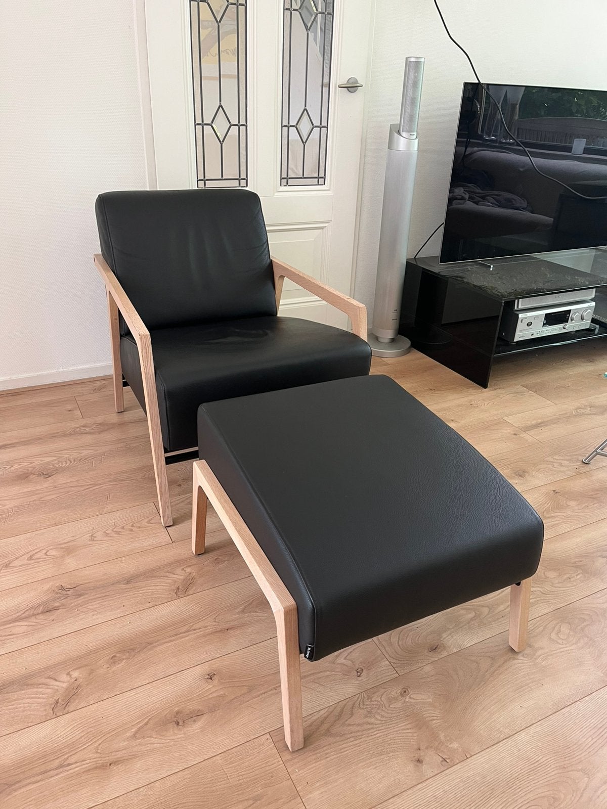 Harvink Fauteuil model Splinter+Hocker Leer IGST., Gebruikt, Design, 75 tot 100 cm, Ophalen of Verzenden