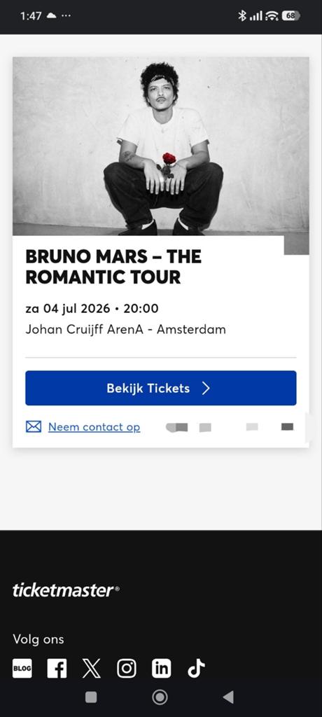 Bruno Mars: The Romantic Tour., Tickets en Kaartjes, Drie personen of meer