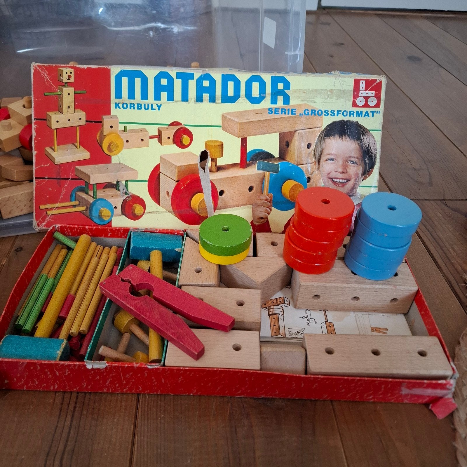 Vintage Matador Korbully Bouwdoos Houten Speelgoed, Ophalen, Gebruikt, Overige typen