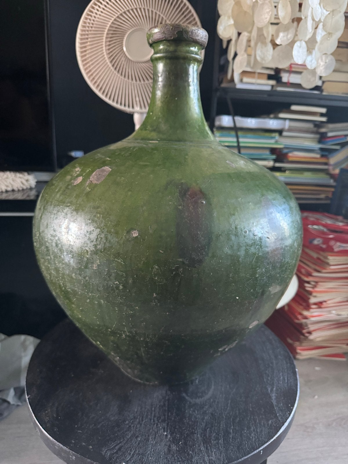 Antieke Portugese terracotta kruik - Groen geglazuurd, Ophalen of Verzenden