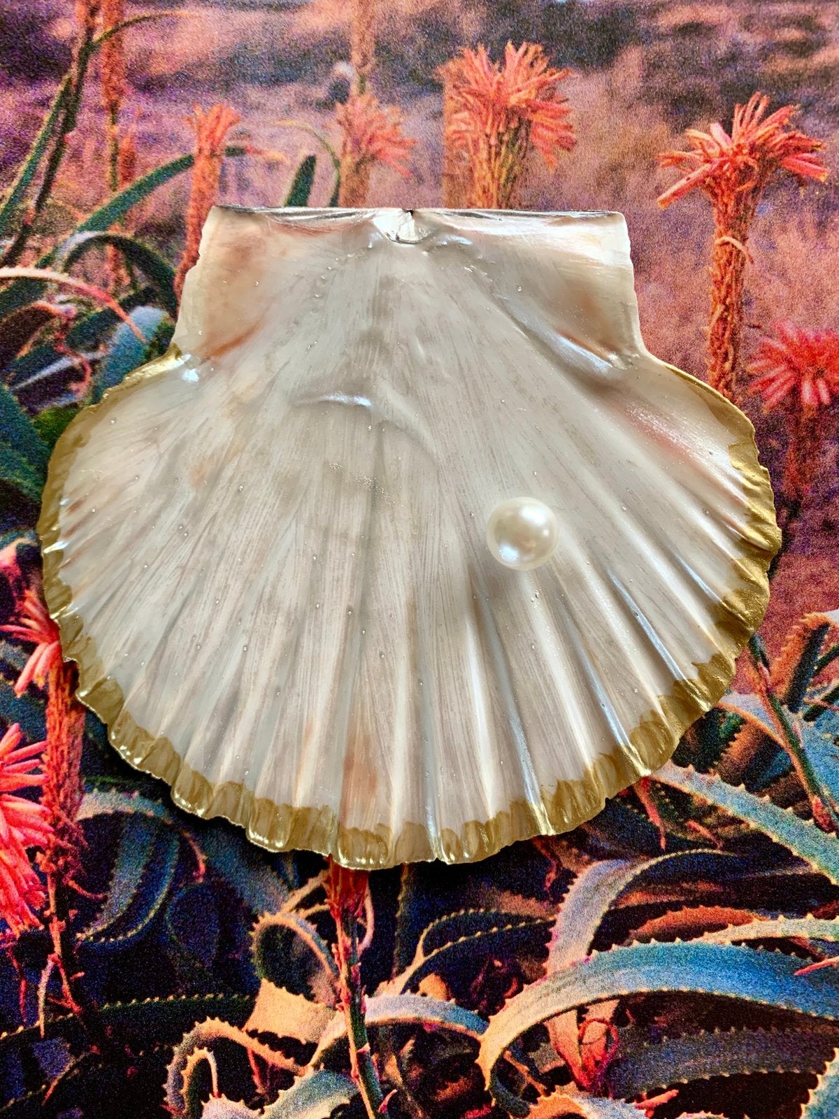 Coquille deksel / St. Jacobs schelp met zout water parel, Ophalen of Verzenden, Zo goed als nieuw