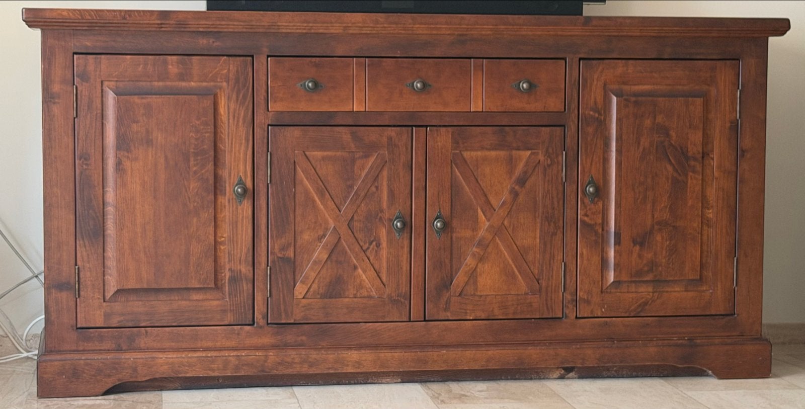 Massief berkenhout dressoir met lade en deuren, Ophalen, Gebruikt, 150 tot 200 cm, Berkenhout