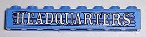Lego Blue Brick 1 x 8 with 'HEADQUARTERS' Pattern (Sticker), Gebruikt, Overige thema's, Lego, Overige typen