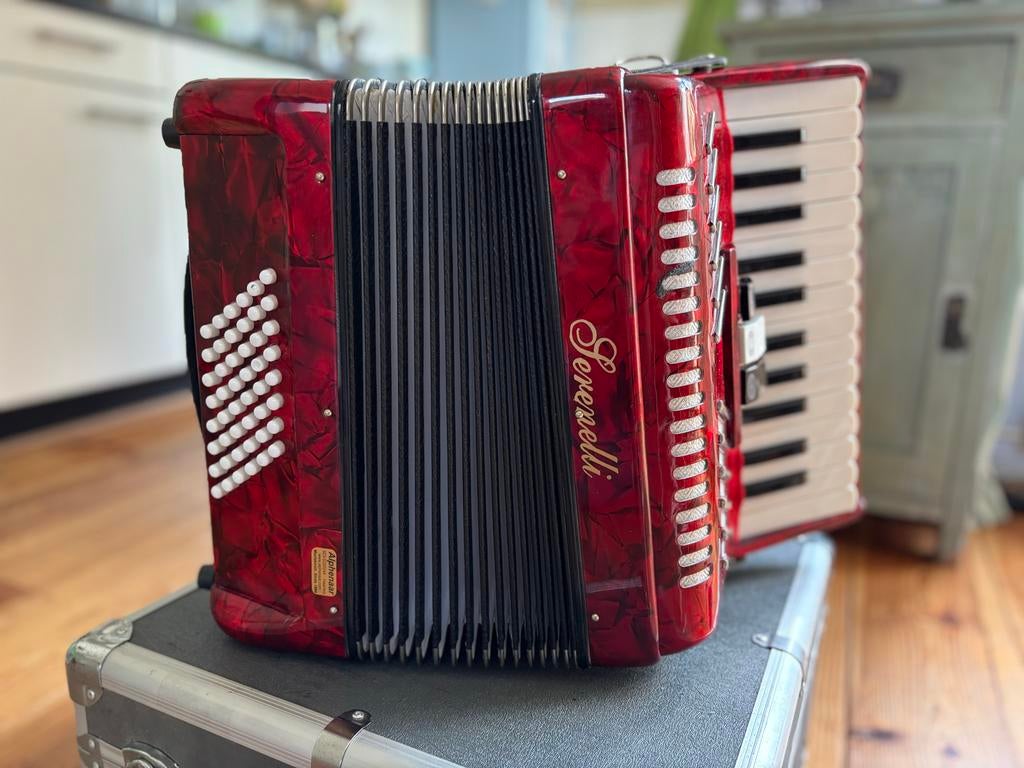 Serenlli 48 Bas Accordeon met opbergkist, Muziek en Instrumenten, Accordeons, 48-bas, Toetsaccordeon, Zo goed als nieuw, Met koffer