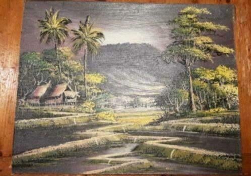 Schilderij Olieverf doek indonesie, Antiek en Kunst, Kunst | Schilderijen | Klassiek, Ophalen