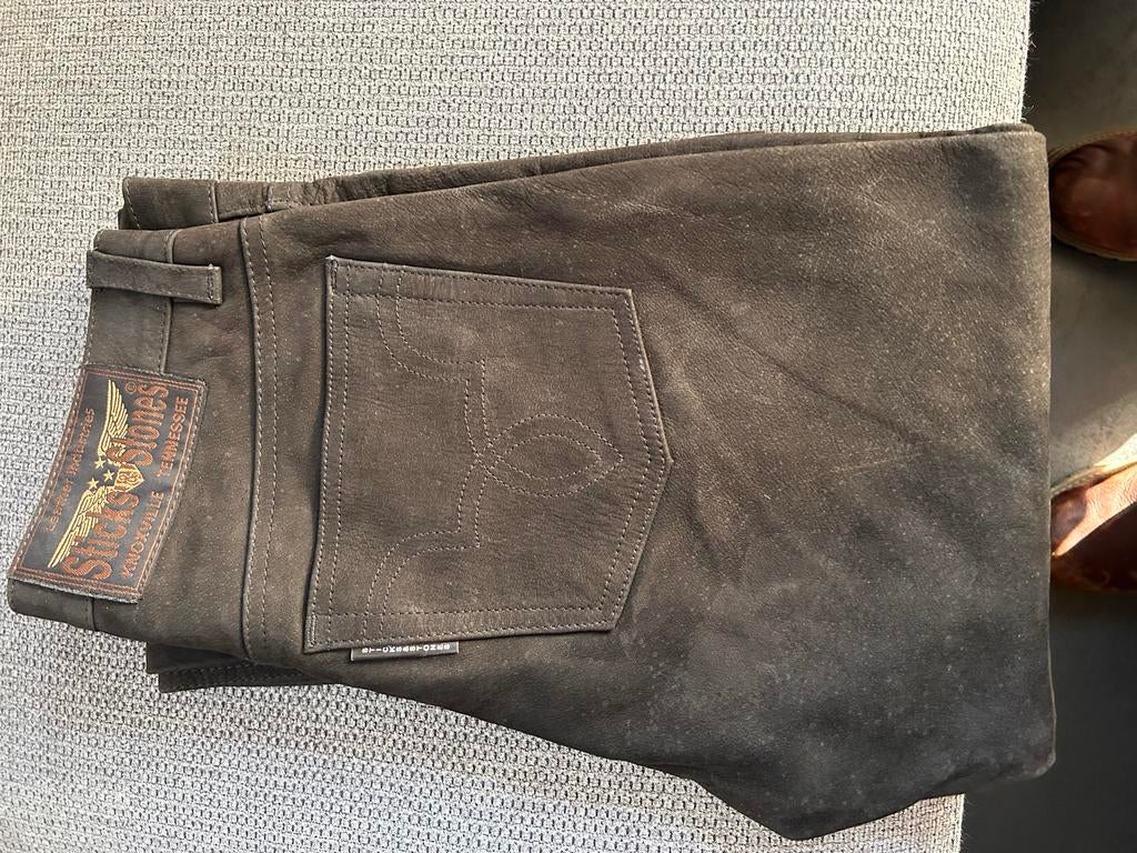 Sticks and Stones Leren Broek - Maat 30, Ophalen, Gedragen, Maat 46 (S) of kleiner, Bruin