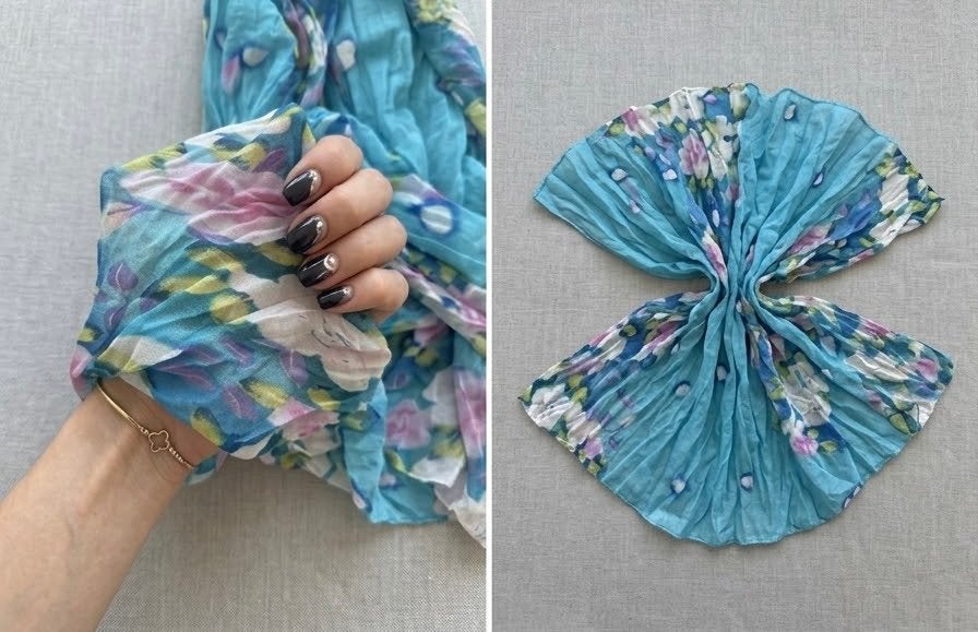 Lichtgewicht turquoise-blauwe sjaal met kleurrijk patroon, Kleding | Dames, Ophalen of Verzenden, Zo goed als nieuw