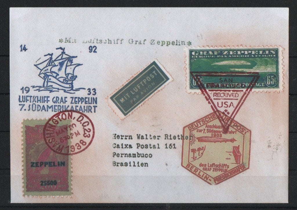 M6) brief privé-uitgave ZEPPELIN  USA, Verzenden, Gestempeld, Noord-Amerika