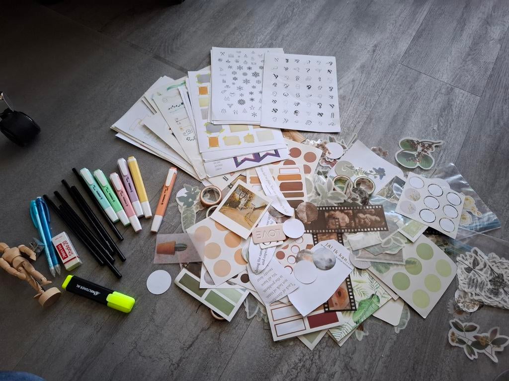 Grote Scrapbook / Journaling Set - Stickers, Washi, Papier, Hobby en Vrije tijd, Ophalen of Verzenden, Gebruikt, Versiering of Embellishment
