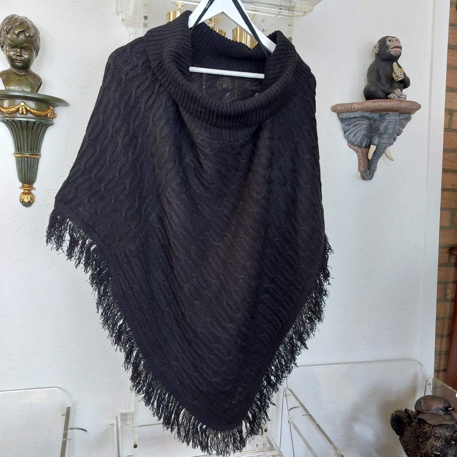 Retro poncho met franjes. Maat One Size, Verzenden, Zo goed als nieuw