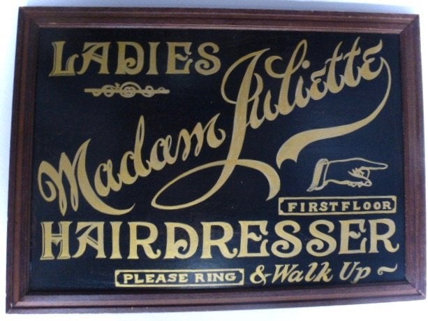 Groot vintage handgeschilderd reclamebord / dames kapper, Reclamebord, Nieuw, Ophalen of Verzenden, B6