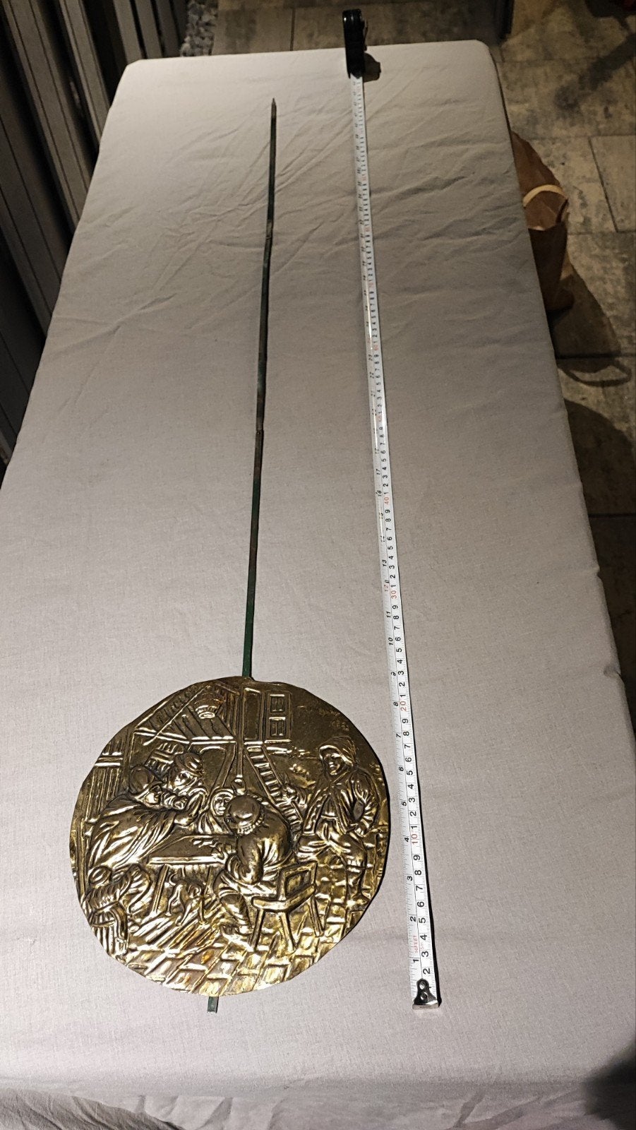 Antieke Comtoise Slinger met Herbergscène - Koper/Messing, Antiek en Kunst, Ophalen