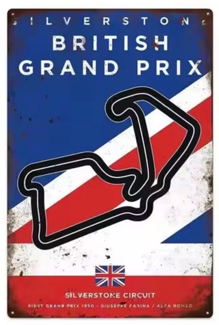 Metalen retro bord F1 Grand Prix Engeland Silverstone, Ophalen, Nieuw, Formule 1