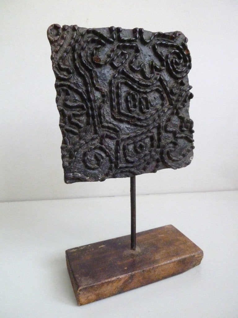 Oude Batik/textiel stempel op voet Azië India Indonesië, Hout, Bruin, Verzenden, India