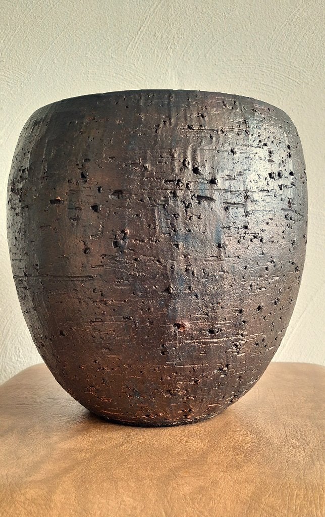 Donkerbruine/bronzen plantenpot vaas, Bruin, Zo goed als nieuw, Steen/keramiek, Ophalen