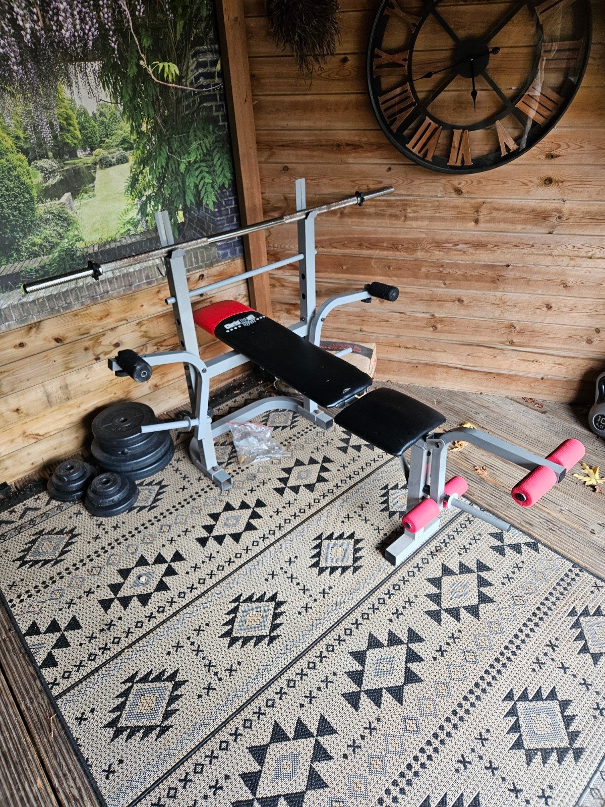 Christopeit Sport Fitnessbank met Halterschijven, Sport en Fitness, Ophalen of Verzenden, Gebruikt, Benen, Fitnessbank