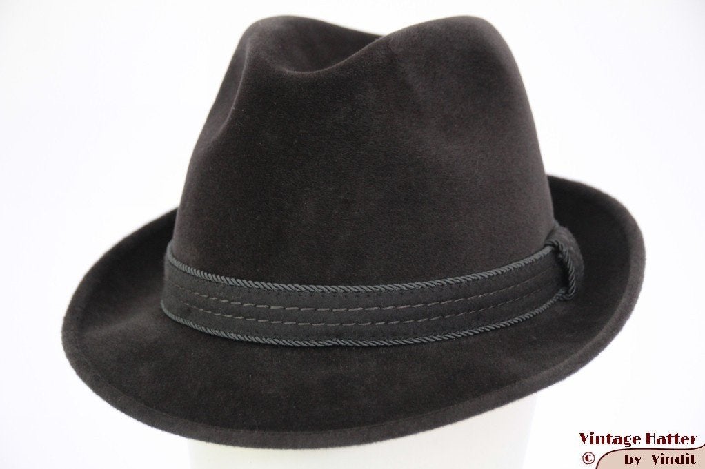 Vintage Gleufhoed Mayser grijs velour 57 gratis verzenden NL, Ophalen of Verzenden, Hoed, Mayser, 57 cm (M, 7⅛ inch) of minder